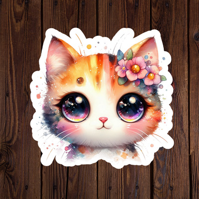 Kawaii Cat sticker vinyl decal flower cute kitten novelty mug car