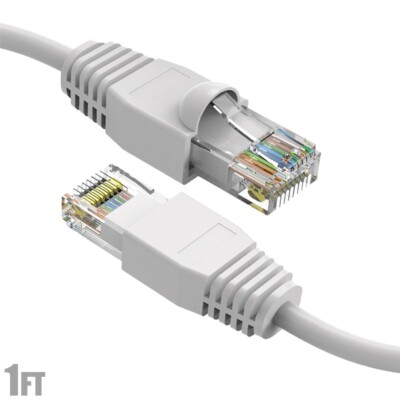 1FT Cat6A RJ45 Network LAN Ethernet UTP Patch Cable Cord Gold Copper Wire White
