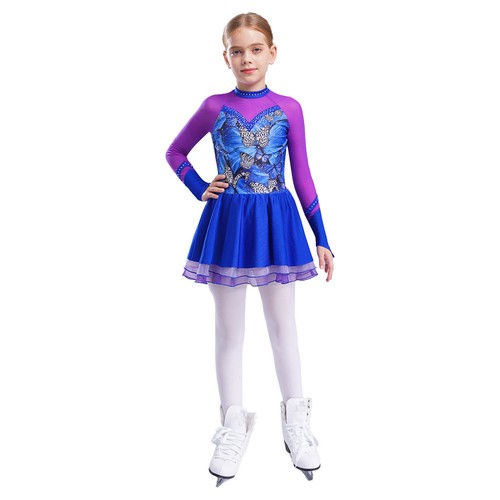 Kids Girls Dresses Latin Dancewear Modern Dress Mesh Splice Leotard Ballerina - Picture 11 of 53