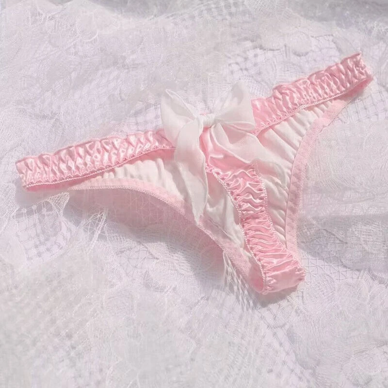 2 peças calcinha sexy cetim falso cueca babado tanga fio dental calcinha senhora - Imagem 3 de 4