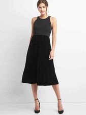 Gap Fit & Flare Black Sleeveless Mix Fabric Midi Dress #200522 NWT! 12