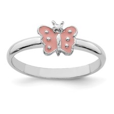 .925 Sterling Silver Rhodium Plated Childrens Enameled Butterfly Ring Size 3 - 4