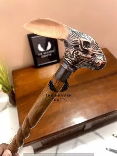 Victorian Antique Rabbit Head Handle vintage Wooden Walking Stick item - Picture 1 of 8