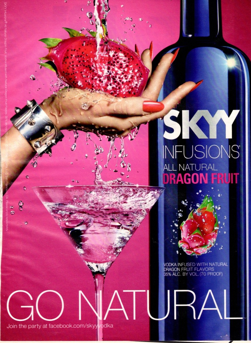 Modern magazine AD SKYY VODKA with All Natural Dragon Fruit