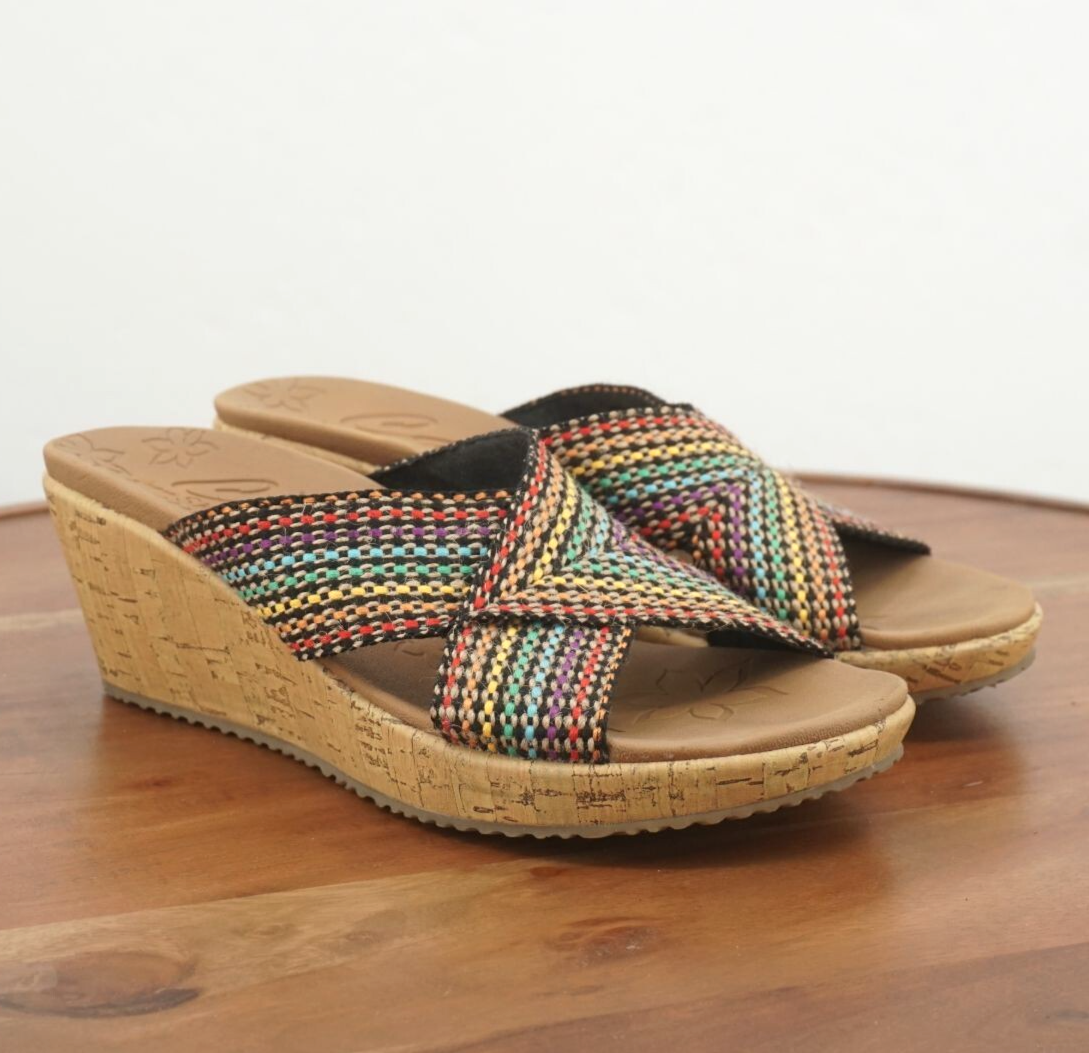 Skechers Womens Beverlee Wedge Cross Strap Knit Sandals Size Multicolor  38554
