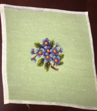 Vintage Pansies Violets Pale Green Needlepoint Completed Purple Floral Cottageco