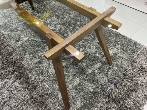 Modern 12 x Seater Glass Dinig Table with Wood Frame 2250mm x 850mm x 750mm VGC - Picture 5 of 19