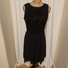 MSSP Women's 6 Black Embroidered & Fuzzy Sleeveless A-Line Dress