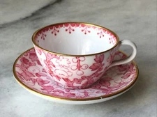 Vtg Spode Copeland England Miniature Tea Cup Saucer Bone China Pink Floral Vine