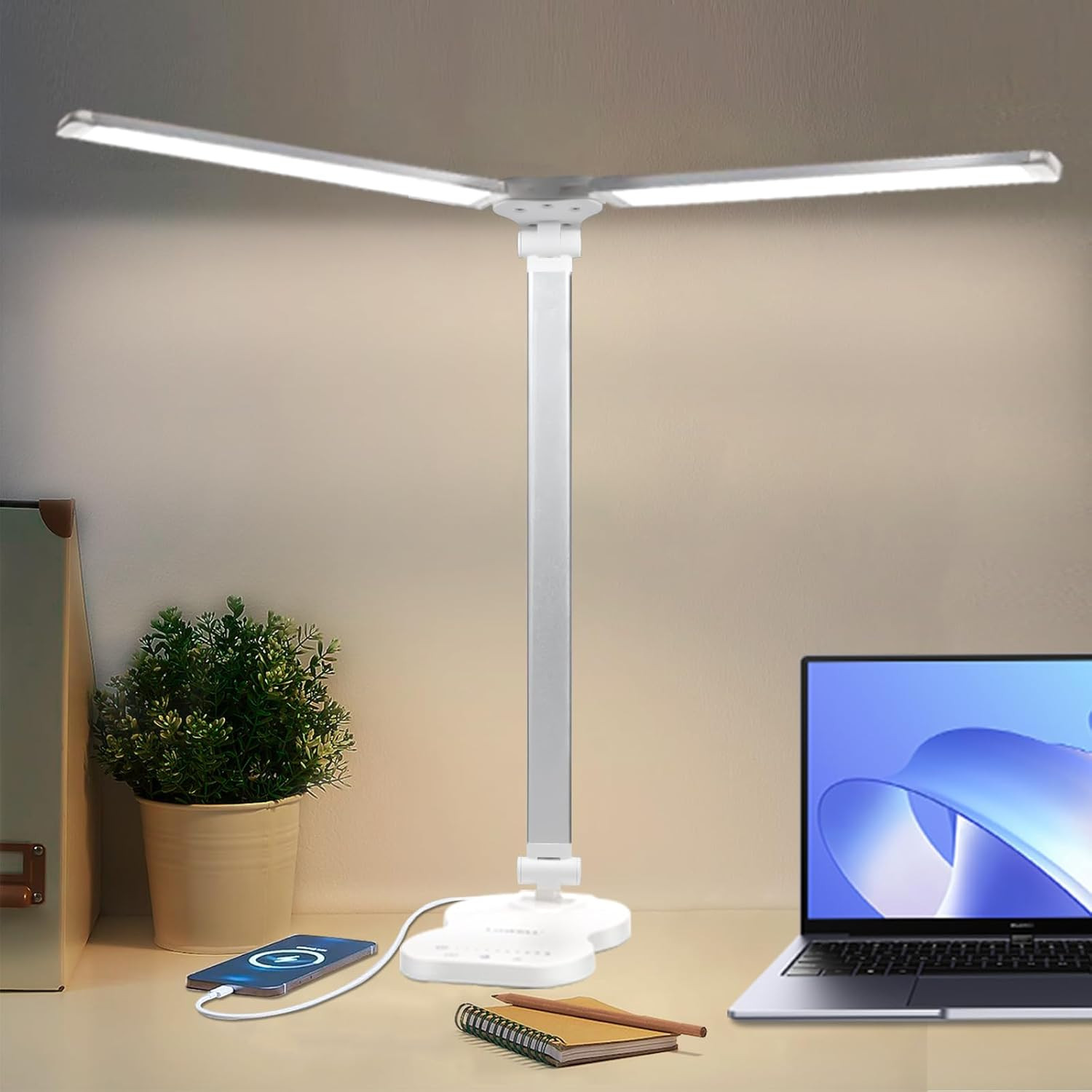 Lampada LED Scrivania Doppio Braccio - 5 Colori e 10 Livelli Luminosità