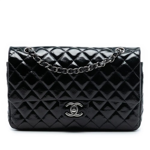 Pre-owned Chanel Black Patent Leather Classic Double Flap Shoulder Bag