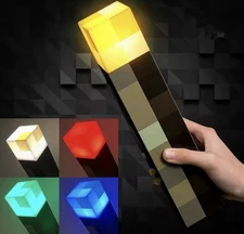Lampe Torche Minecraf 28cm - 4 Couleurs LED + USB ! Idéal Cadeau Enfant Ado Neuf