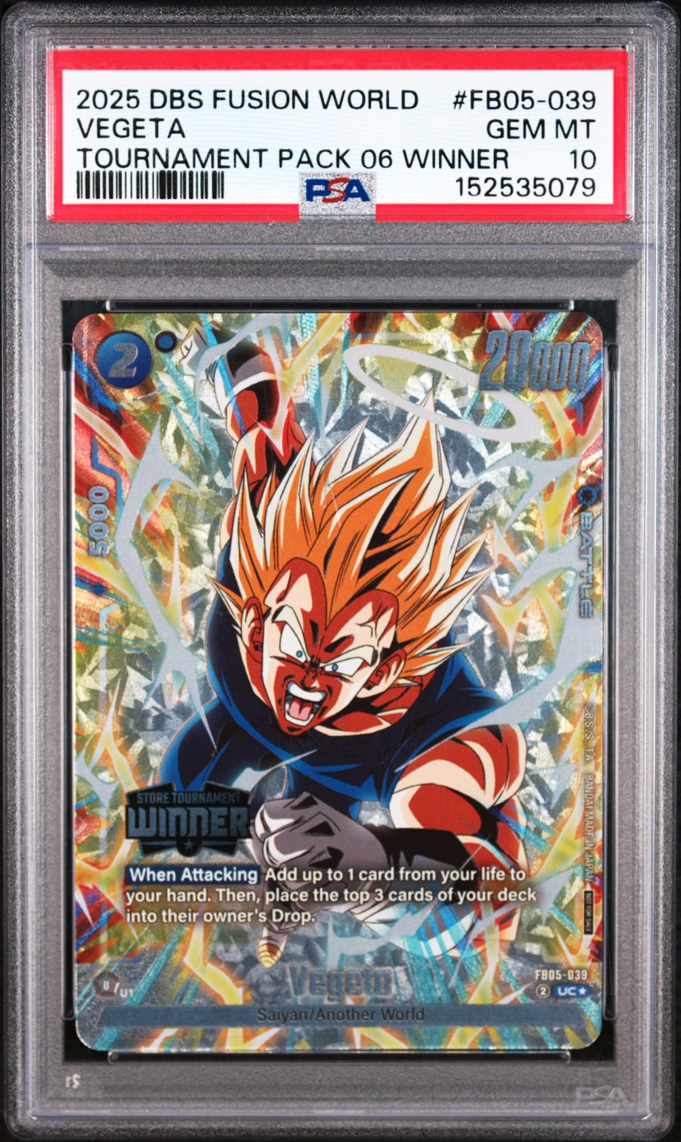 2025 DRAGON BALL SUPER CARD FUSION WORLD TOURNAMENT PACK 06 WINNER VEGETA PSA 10