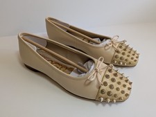 NIB Sam Edelman Monet Spiked Cap Toe Ballet Flats 7 Beige Gold Leather Studded