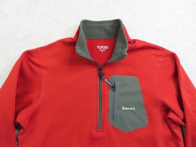 Simms Pullover Mens Medium Red 1/4 Zip Polartec Power Dry Fishing Thermal