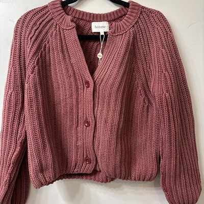 Bohme Sweet Nothing Chunky knit cropped Cardigan Sweater. Button closure. Size M