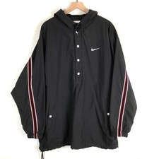VTG 90s NIKE Hooded Pullover Anorak Jacket Men's XL Black w Red White Stripe