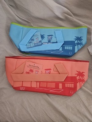 Trader Joe's 2 Mini Insulated Bag Peach & Teal Tote  New Arrival Blue 