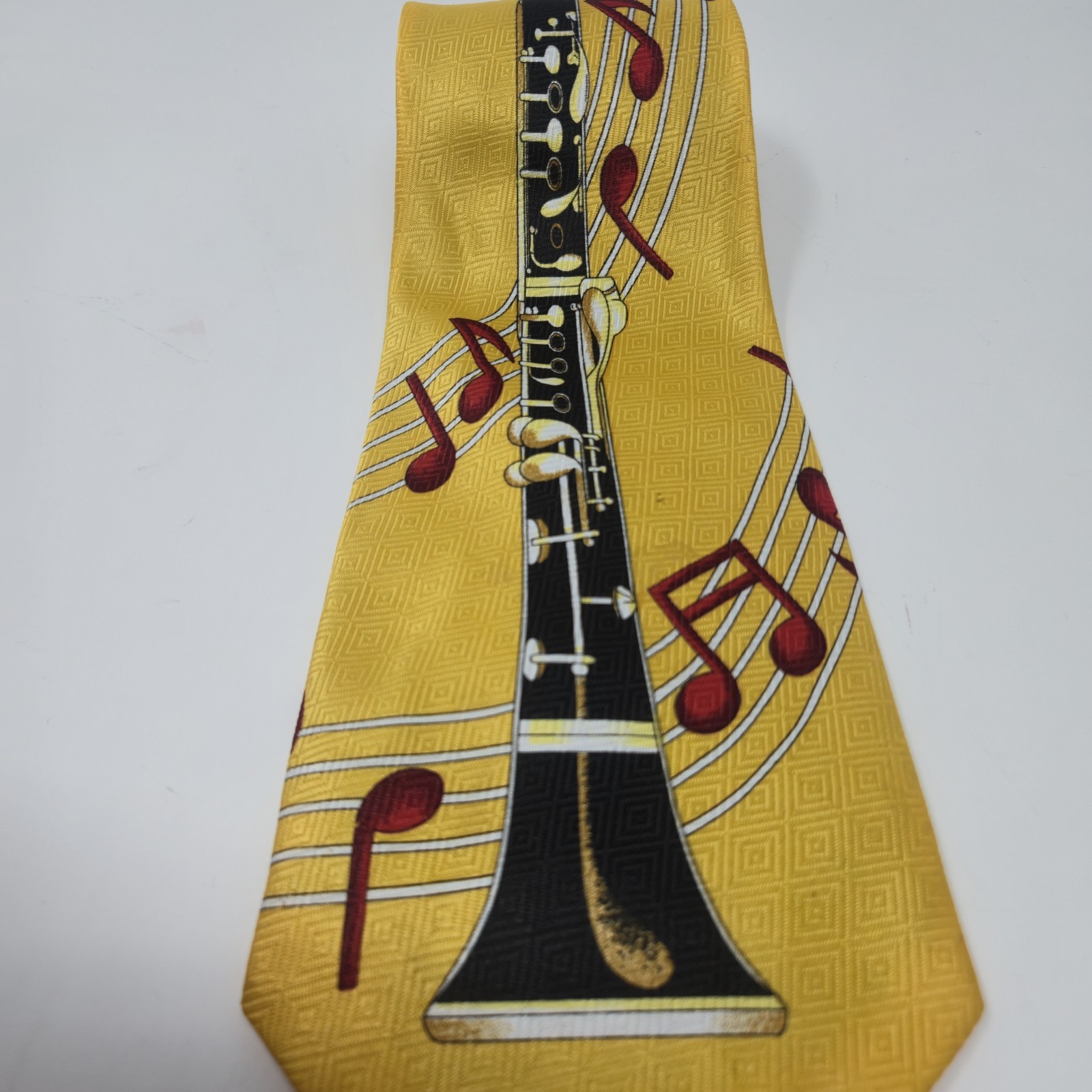 Cissa Men's Necktie Clarinet Music Note Motif Yellow Novelty Silk Feel image 2