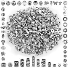 350 Pcs Silver Spacer Beads for Jewelry Making, Mixed Bulk Random Styles Metal B