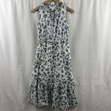 J. Crew Blue White Floral Ruffle Hem Sleeveless Midi Dress Womens Size 2 Garden