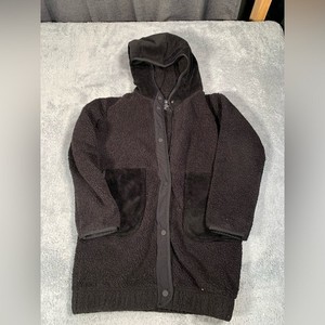 Athleta girl so toasty tugga Sherpa midi jacket Black Hooded Fleece L/12