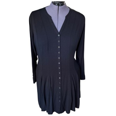 Torrid Mini Challis Shirt Dress Black V-Neck Pleated Flare Button Down Pocket 3