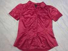 H&M Womens Pink Satin Peter Pan Collar Puff S...