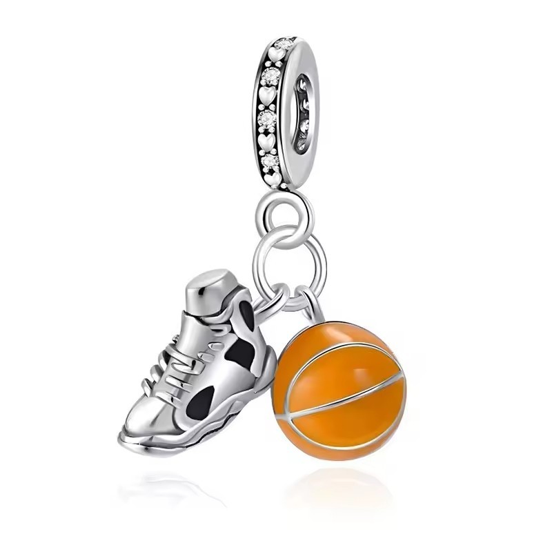 Sneaker & Ball Basketball Dangle Charm Fit Bracelet Necklace