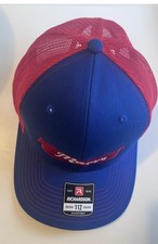 Richardson 112 snapback blue and red colorway with custom embroidery.