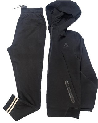 Reebok Men's 2-Piece Black Fleece Tracksuit Full Zip Hooded Pockets Sz S