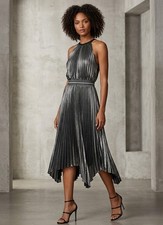 NWT Bailey 44 Madison in Gunmetal Black Metallic Pleated Dress 8 $268