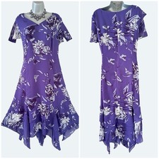Bonprix purple printed short sleeve summer occasion long dress size 22