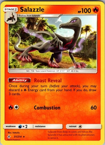 Salazzle 31/214 Rare Unbroken Bonds Pokemon Lightly Played