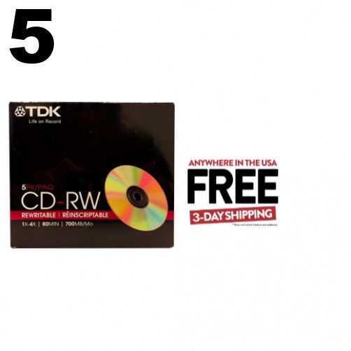 5 TDK CD-RW 8X-12X 80Min/700MB (Logo on Top) **1-3 DAYS