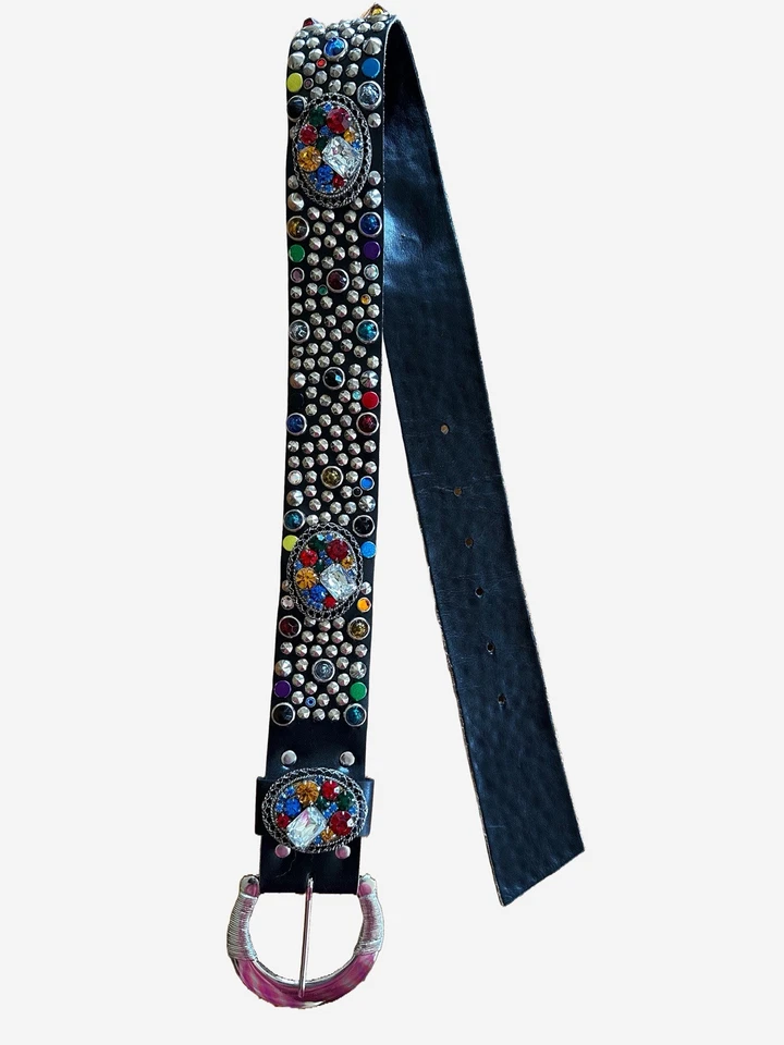  Cinturón de cuero tachonado vintage MICHAEL MORRISON MX Rainbow Jewel  Foto 4 de 4