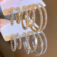 6Pairs Sparkling Rhinestone Hoops Earrings Fashion Jewelry For Women Jewelry Set