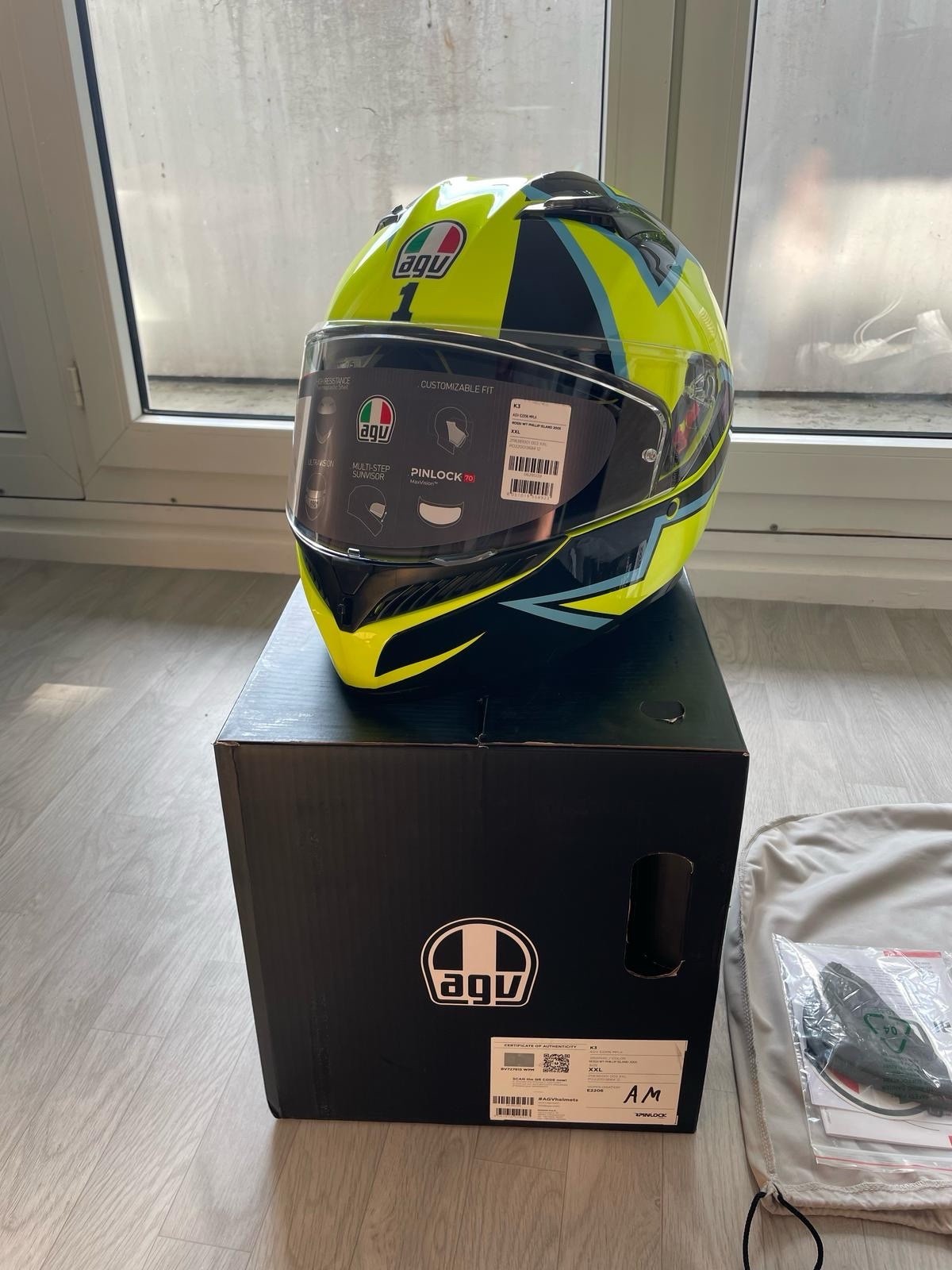 Casque AGV K3 antibuée Pinlock XXL intégral jaune haute protection