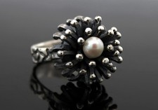 Vintage Brutalist Modernist 925 Sterling Silver Pearl Ring Size 6.25 13.2g