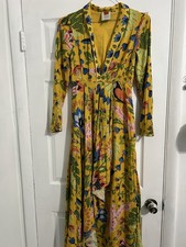 Farm Rio Tropical Floral Maxi Dress Womens Yellow Size XS Plunging V-Neck