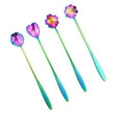 Flower Spoon Set of 4 7 Inches Stainless Steel Reusable Cute Tea Spoon for Dr...