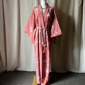 Vintage 90s Japanese Kimono Robe Dusty Rose Floral Print Haori Yukata Style