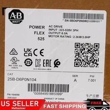 Sealed Genuine 25B-D6P0N104 /A PowerFlex 525 2.2kW 3Hp AC Drive US Free Tax