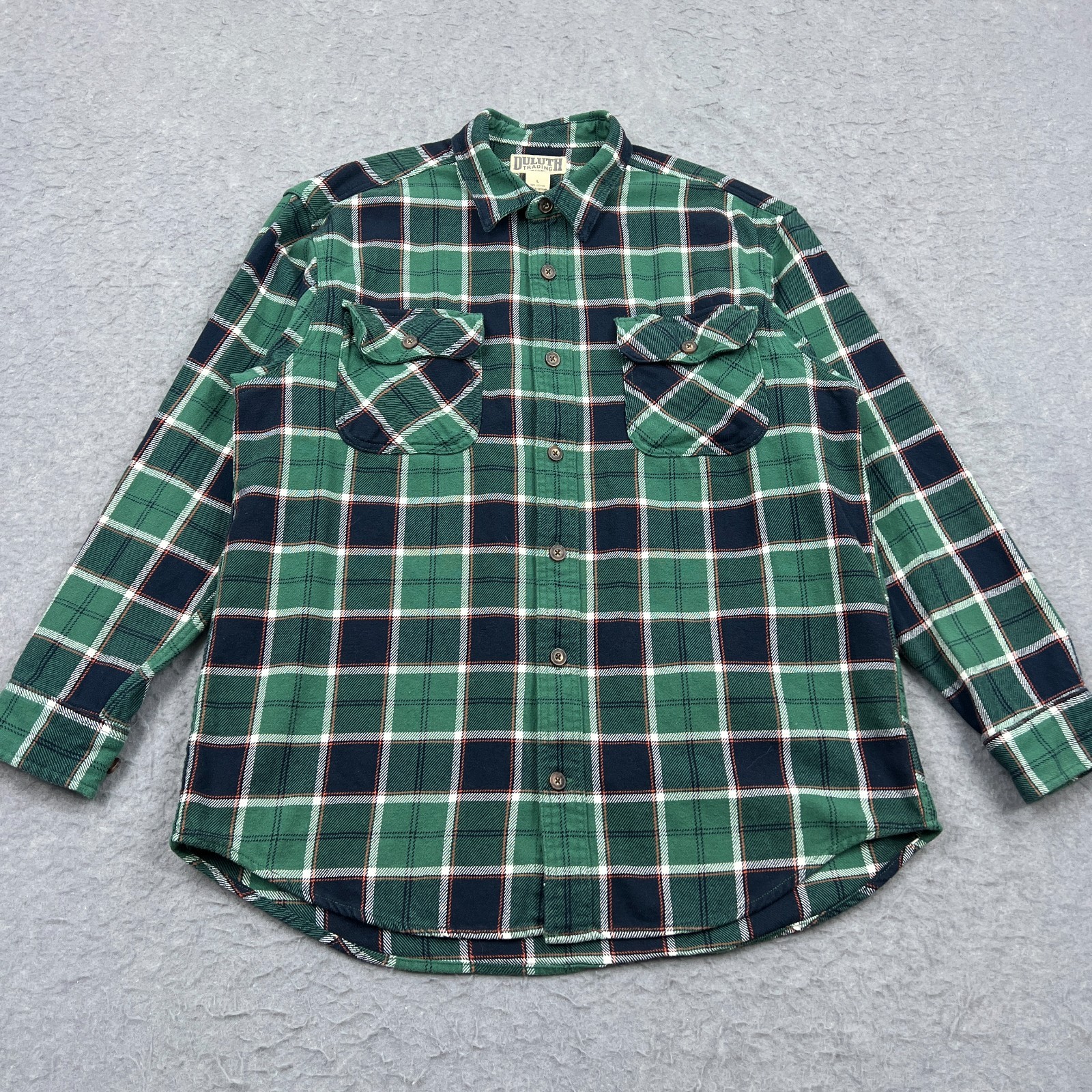 Duluth Shirt Men's Large Green Plaid Cotton Pocket Burlyweight Flannel Button Up
