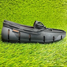 Swims Braided Lace Mens Size 7 Black Casual Classic Slip On Boat Loafer Shoes
