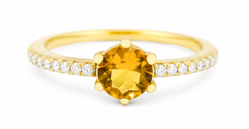 LAB CREATED 0.84 Cts YELLOW TOPAZ  & W/SAPPHIRE RING 14K YELLOW GOLD (.925) -NWT