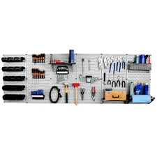 32 In. X 96 In. Metal Pegboard Master Workbench Tool Organizer with Gray Pegboar