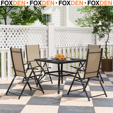 5 Pcs Garden Dining 4 Seater Outdoor Furniture w/ Parasol Hole & High Back Chair