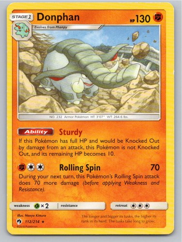 2018 POKEMON DONPHAN LOST THUNDER 112/214 R LP A80106 FREE S&H