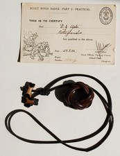 1934 - Boy Scout - Gilwell - Training Wood Beads - Woggle & Certificate